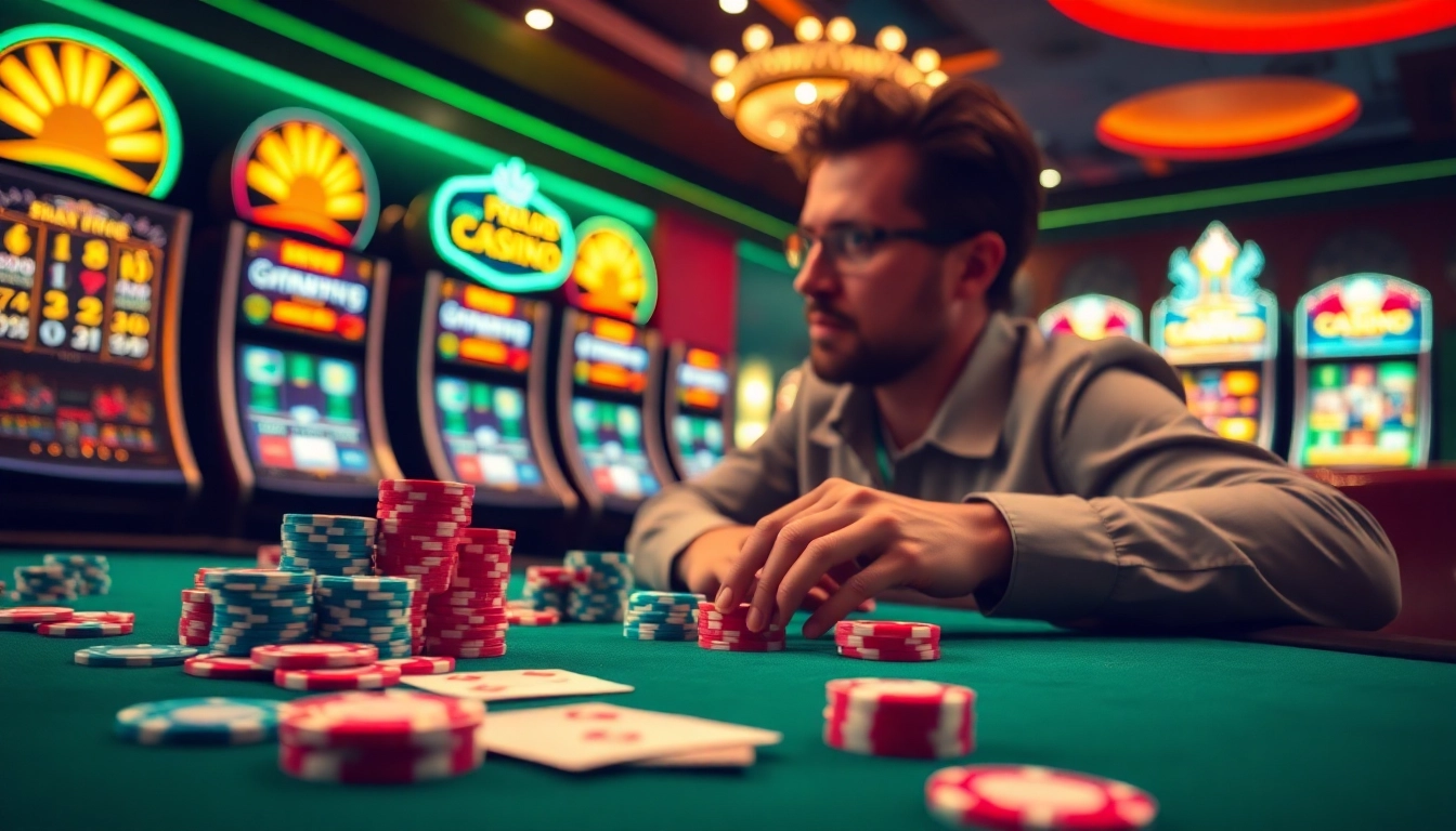 Experience the thrill of gambling with bj88 da ga at an online casino featuring poker chips and playing cards.