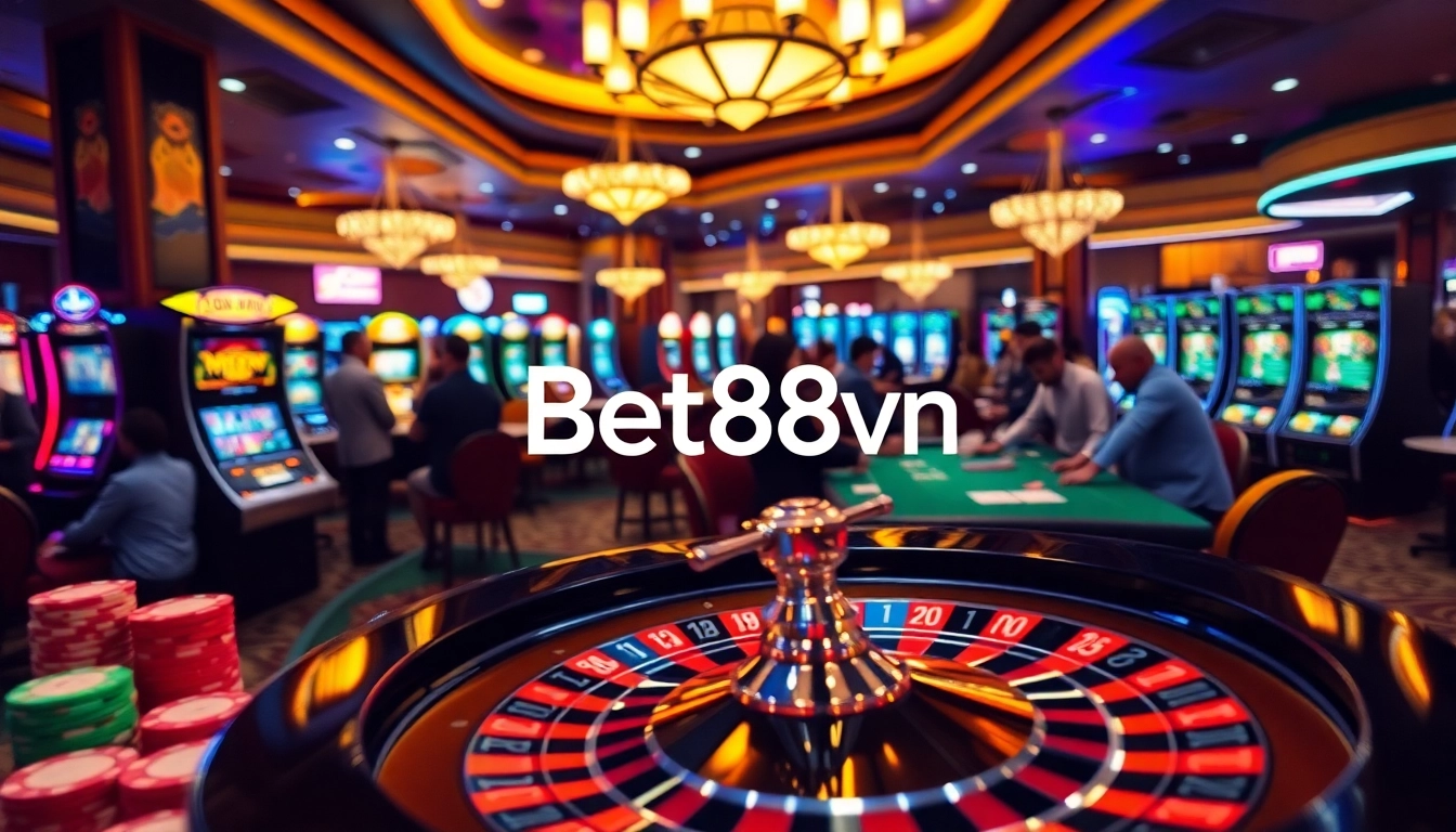Experience thrilling gaming at Bet88vn, featuring vibrant casino activities like roulette and poker.