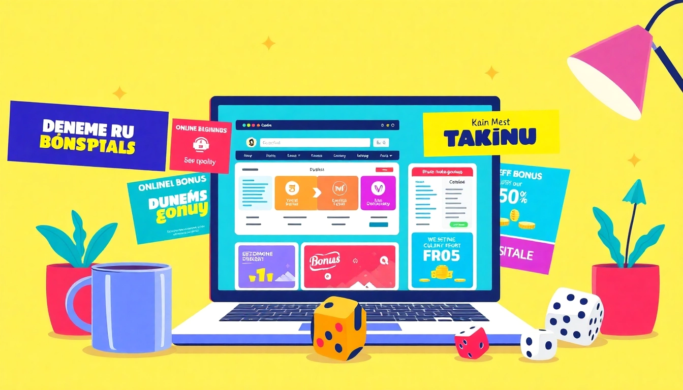 Explore deneme bonusu veren siteler with various bonuses on display in a vibrant online gaming setting.