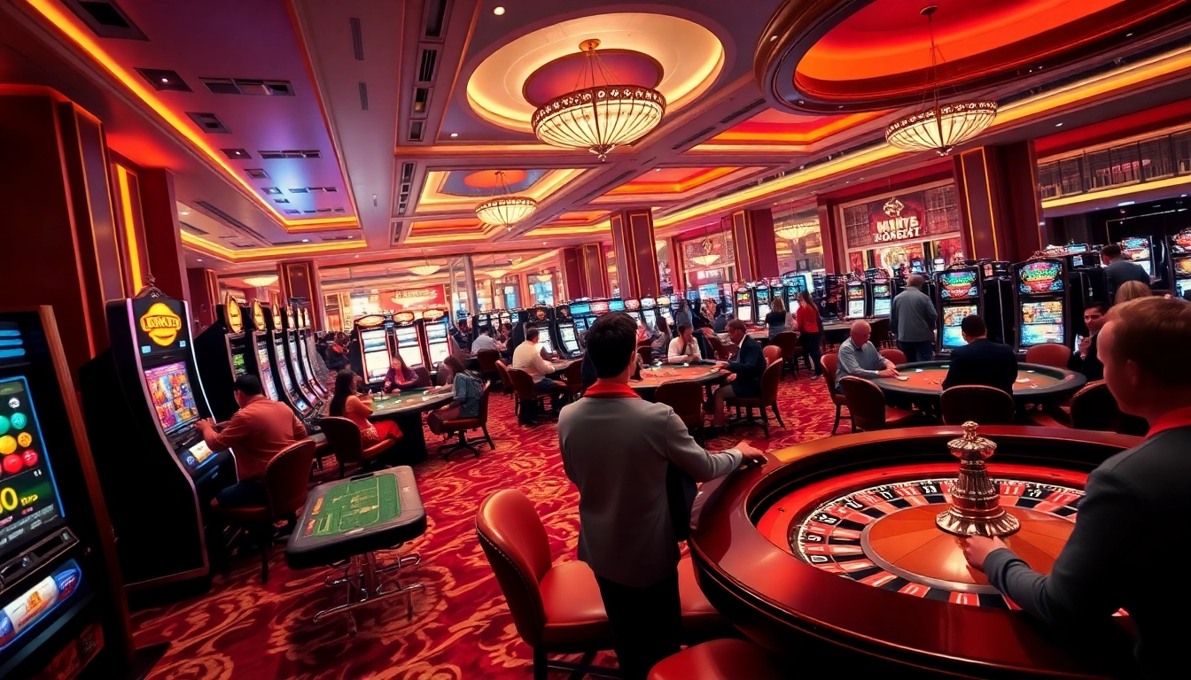 Players at https://123bvi.org/ celebrate a win at a luxurious casino, highlighting thrilling gaming action with vibrant slot machines and roulette wheels.