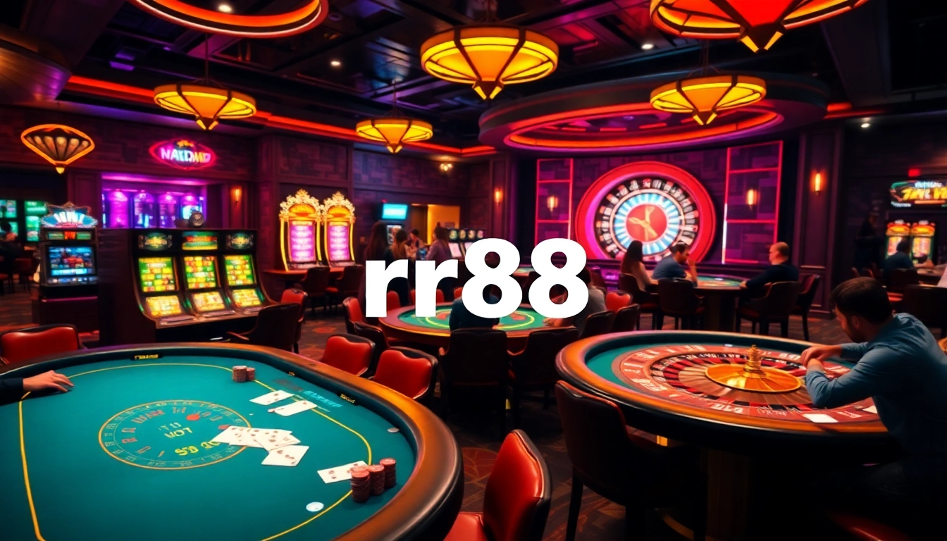 Experience exhilarating gameplay with nhà cái rr88, featuring vibrant casino tables and dynamic slot machines.