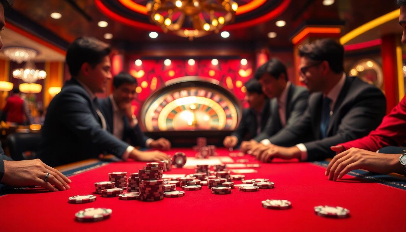 Experience the excitement of game bài đổi thưởng with players at a lively casino table.