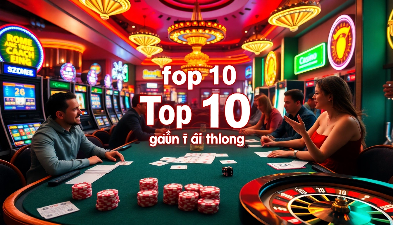 Engage with the top 10 game bài đổi thưởng at an exciting casino table, surrounded by vibrant poker chips and offers.